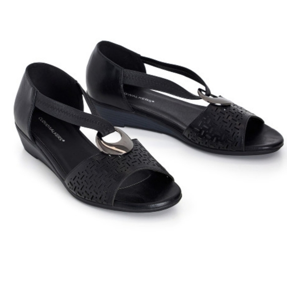 NEW CLOUDWALKERS Debbie Wedge Black 9.5 W Wide Fit COMFORT Slip-on Shoes - Picture 6 of 7